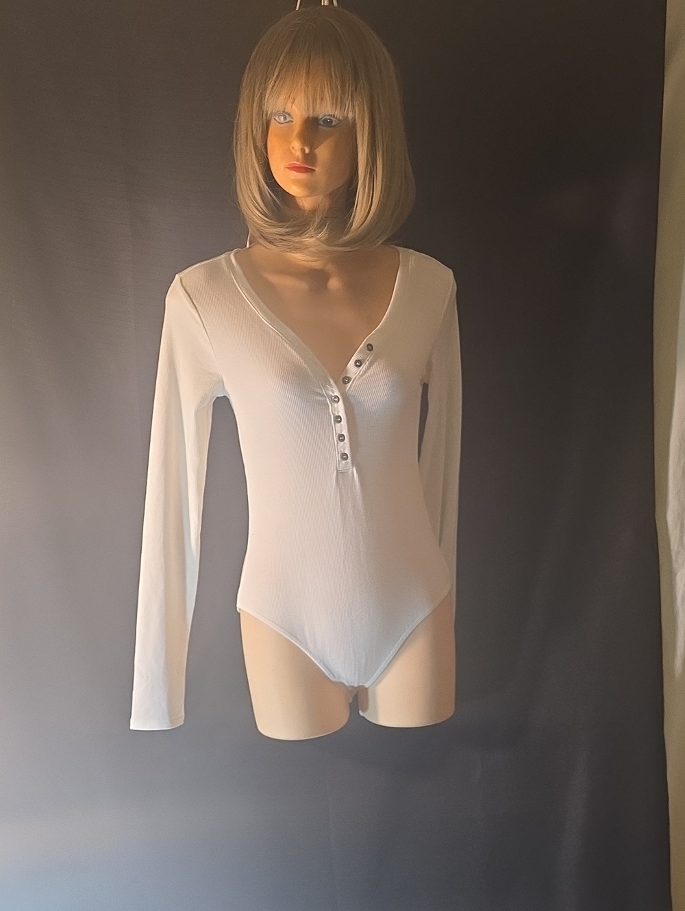 Forever 21 White Long Sleeve Henley Bodysuit
